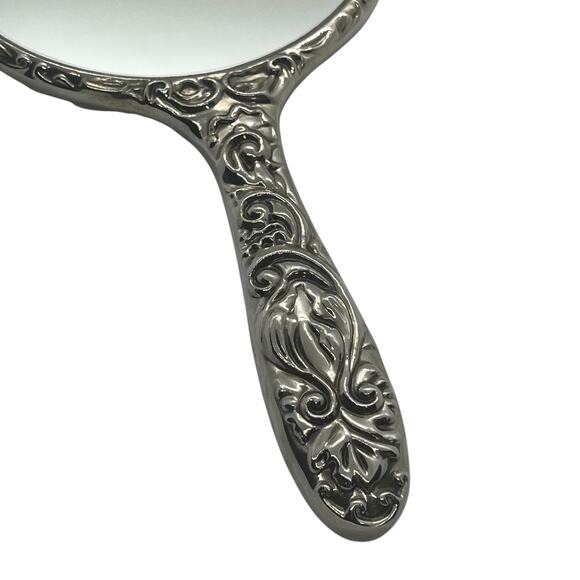 Vintage Silver Tone Carved Vanity Set Mirror Brush Perfume - Picture 12 of 16